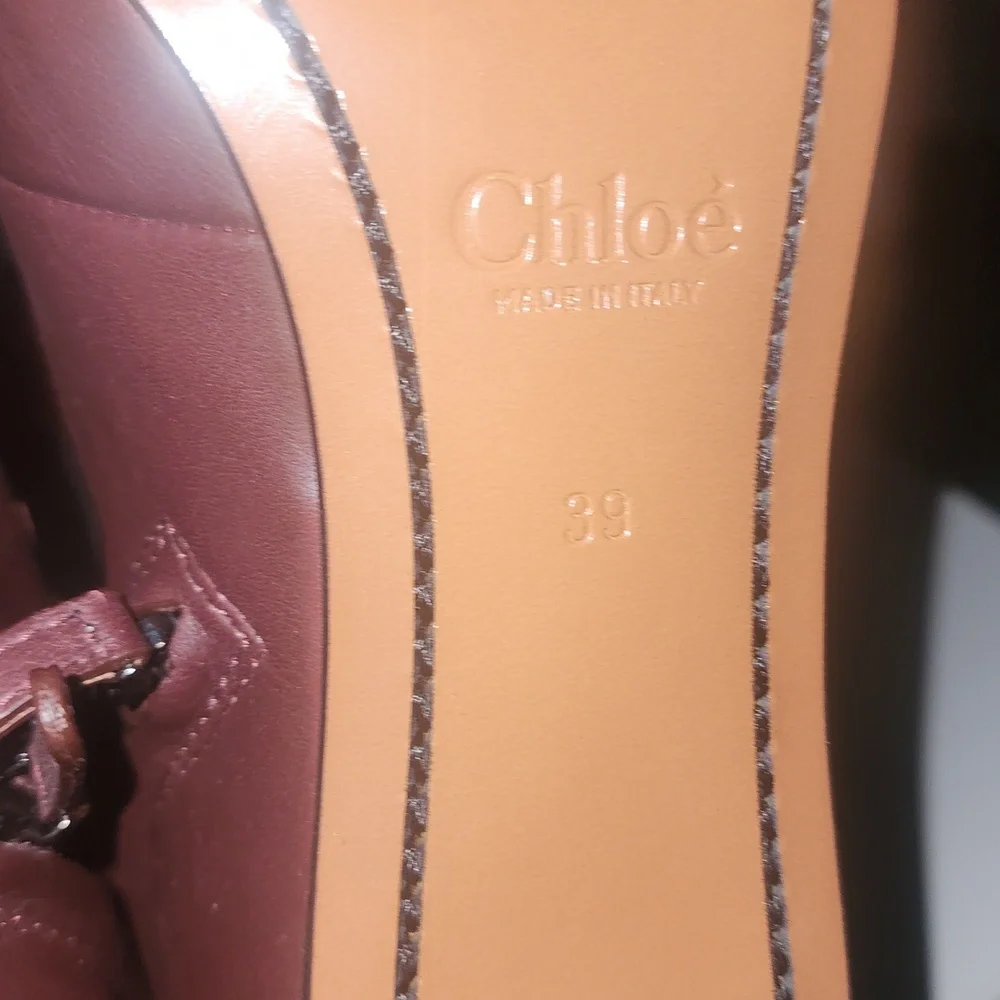 CHLOE Made In Italy NWT REAL LEATHER OXBLOOD TIE UP BUCKLED BOOTIES EU 39
